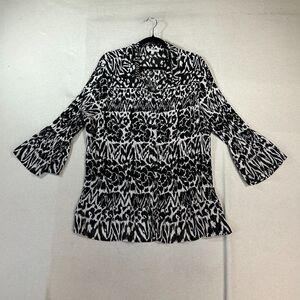 Fashion Bug Womens Top Size 3X Sheer Animal Print Button Front Bell Flare Sleeve